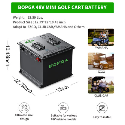 BOPGA 48V 105Ah MINI Lifepo4 Lithium-ion Golf Cart Battery, Built-in 150A BMS, with Smart Charger,Touch Monitor & Bluetooth APP, 4000+ Cycles, Easy to Install, Suitable for All 48V Golf Carts